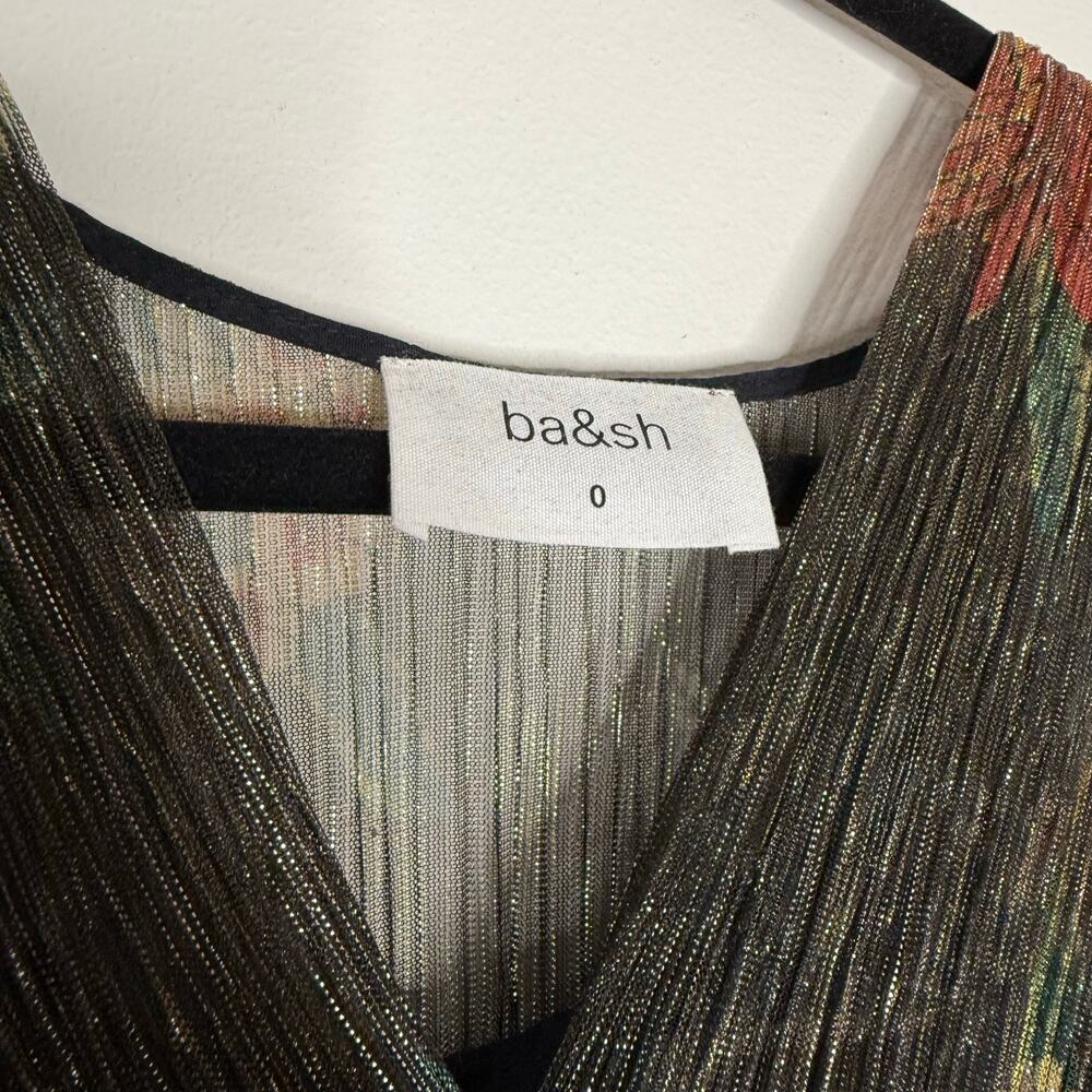 ba&sh Hendrix Floral Metallic Plissé Knit Long Sleeve Maxi Dress Size 0 XS Black - Picture 5 of 15